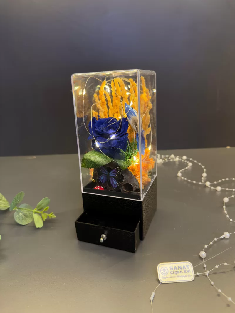 Çekmeceli Kutuda Solmayan Mavi Gül